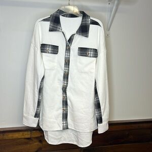 Amazon White & Plaid Oversized Waffle Knit Shacket- M